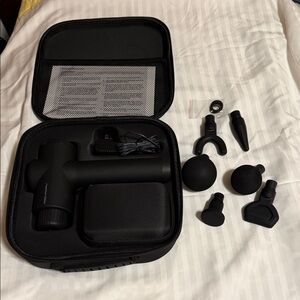 Black Percussion Massage Gun with Carrying Case and 6 Attachments